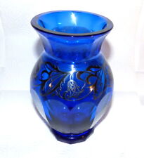 Art Deco Glas Vase Blei Kristall Royal Blau Silber Silver Overlay 18cm 20408