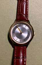 Armbanduhr Damen goldfarben TCM Lederarmband Krokooptik cognac