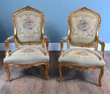 Paar französische Sessel Louis XV vergoldet Fauteuil Nadelspitze