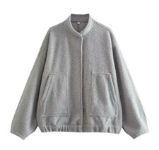 Damen Bouclé Bomber College Jacke #Zara Grau Gr. L Neu