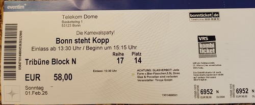 Eintrittskarte bonn steht kopp - bonn,