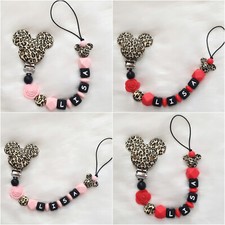 mini Maus leopard silikon Schnullerkette mit Name für Mädchen und Jungen