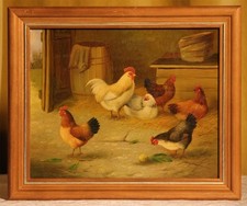 Altes qualitätvolles Ölgemälde Hühnerhof