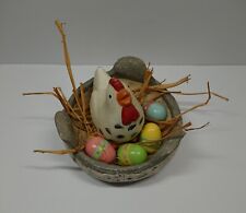 Huhn auf Nest mit Ostereier - Osternnest Deko Osterdeko Ostern Vintage