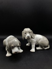 2 Süße Porzellan Figuren Welpen Hund sitzend 8,5cm