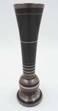 Seltene kleine Art Deco Glasvase schwarz mit Emaille +  Silberauflage Bauhaus???