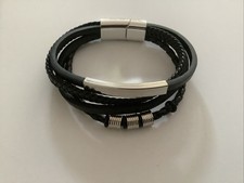 Armband 4 Schlaufen Schwarz und Silber Damen Herren