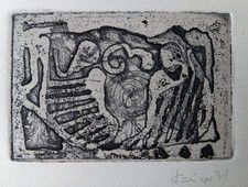 Helga Kaiser kleine Original Radierung 1971, handsigniert