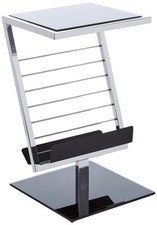 OUTLET HAKU Möbel Beistelltisch Chrom & Schwarzglas mit Zeitungsablage