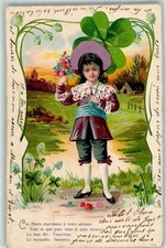 13944471 - mit echter Stoff Applikation Kind Kleeblaetter Vers AK Jugendstil