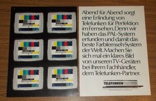Seltene Werbung vintage TELEFUNKEN PAL-System Farbfernseher Testbild 1981