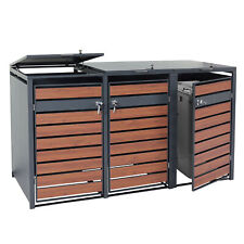 3er Mülltonnenverkleidung MCW-J81, Mülltonnenbox, Kirsche-Holzoptik dunkelbraun