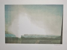Landschaft - Ulrich Zeh signierte Farb-Lithographie Auflage 90 Weiße Bilder 1977