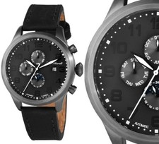 Automatik Herrenuhr Armbanduhr Schwarz Anthrazit Lederarmband ENGELHARDT 269 UVP