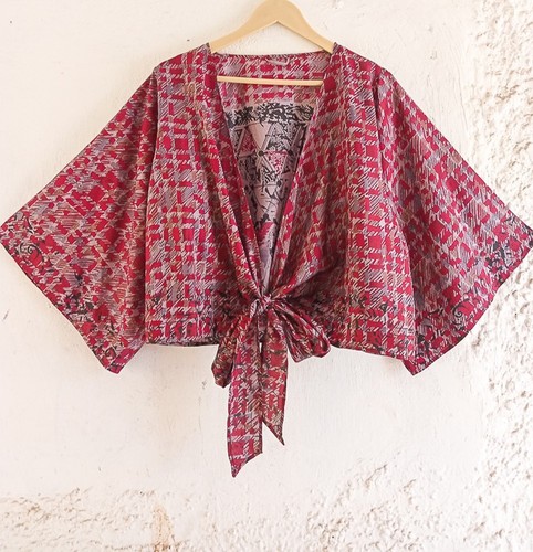Wickelbluse seide boho grau - seide, /