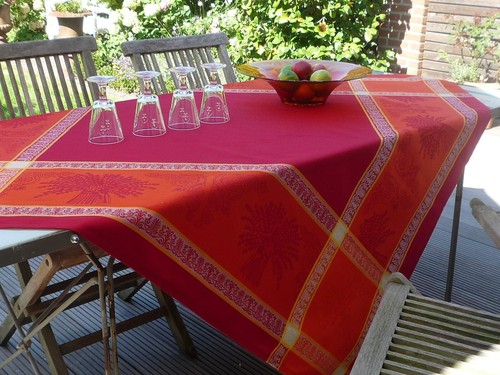 Tischdecke jacquard rot - tischdecke,
