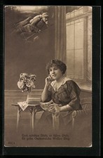 Frau am Fenster denkt an einen