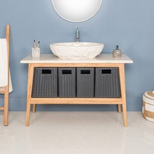 Teakholz Waschtisch 120 cm Marmor Platte creme Aufsatzwaschbecken wohnfreuden