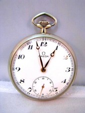 Omega Cal. 161 Swiss Made Edelstahl Herren Taschenuhr Frackuhr Savonette um 1938