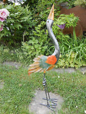 Vogel Storch Reiher grau Skulptur Figur Metall Kranich