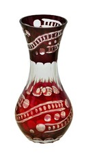 Handgeschliffene Glas-Vase mit rotem Dekor - Höhe 28 cm, Durchmesser 13 cm