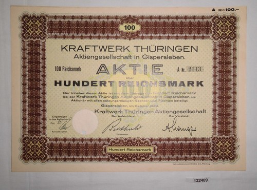 100 reichsmark aktie kraftwerk - aktie,
