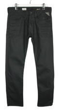 Replay Jennon Herrenjeans W31/L32 Schwarzem Denim Straight Fit Knopf Wachs Look