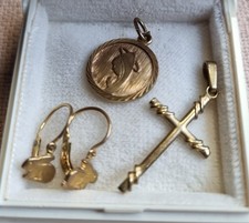 Kommunion Schmuck Gold 333, Kreuz, Ohrringe Hasen, Anhänger Gott schütze dich