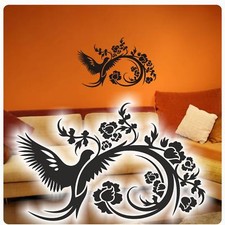 Wandtattoo VOGEL Ranke Blumen Wandaufkleber Wohnzimmer Bad Küche Kaffee WC W176 