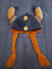 Wikinger Helm Plüsch m Zöpfen Plüschmütze Kostüm Verkleidung Karneval Fasching