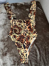 Sexy Animalprint Body Figurbetont Hoher Beinausschnitt Off Shoulder Ärmel 