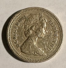 1 Pfund One Pound 1983 Elizabeth II, seitliche Beschriftung falsch herum. Selten