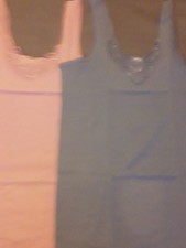 2  Damen Unterhemd mit Spitze und elastischen Trägern Baumwolle