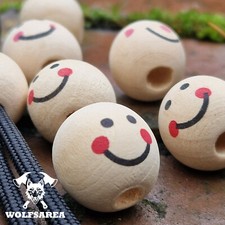 Großlochperlen 25 x Naturholz Perlen Lächelndes Gesicht basteln Holzperlen