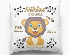 Kissen als Geschenk zur Taufe Geburt mit Namen Babygeschenk Geburtskissen Löwe