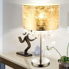 Tischleuchte Lampe Kristallleuchte Beistelllampe Kristalldekor Blattgold 1x E27