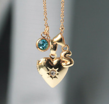 Halskette Multicharm Medaillon Herz Zirkonia Initial Geburtsstein Geschenk Frau