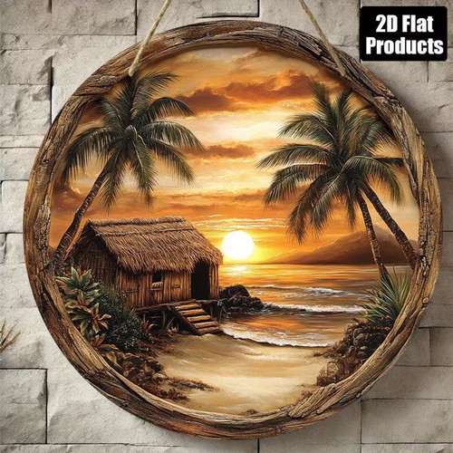 Rundes holz dekoschild strand - rundes,