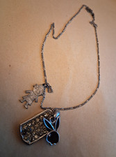 Vintage Kette 925 Silber mit Mädchen Anhänger silber + Bunny + Strass Set