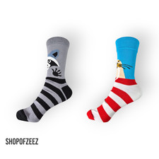 Süße Tiermotive: Walross (Rot-Weiß) & Waschbär (Grau-Schwarz) – Lustige Socken