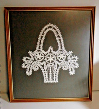 Klöppelbild geklöppelte Handarbeit Korb Blumenkorb Klöppelspitze gerahmt