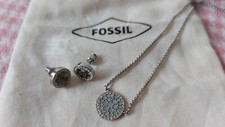 Fossil | Kette und Ohrstecker mit Glitzerscheibe | Edelstahl
