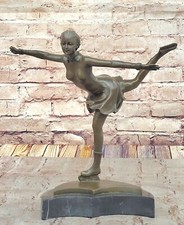 30 cm Western Art Deco Bronze Frauen Mädchen Eiskunstlauf Eistanz Skulptur