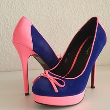 High Heels Pink Blau Gr. 38 Plateau Pumps Belle Women Schleife Royalblau 13cm