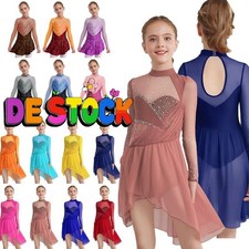 DE Mädchen Eiskunstlauf Glitzer Langarm Rollschuhkleid Eislaufkleid Ballettkleid