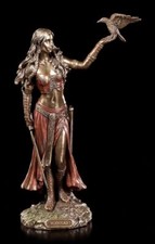 Keltische Göttin Morrigan mit Rabe - Deko Figur Veronese Bronze-Optik