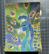 Handgemalt Acryl Karte Bild A6 Gemälde Pfau Vogel Tier Bunte Federn