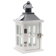 27cm Holz-Laterne Weiß - Gartenlaterne mit Glas-Scheiben Henkel Windlicht