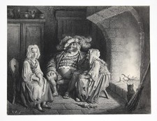 1860 Gustave Doré Mann man Frauen women Kamin fireplace Lithographie lithograph