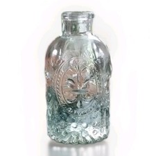 Vase Deko Glas Lilie Relief 13cm klar Vintage Landhaus Blumenvase Flasche